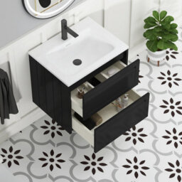 Royal Bathrooms Elmore 600mm Traditional Wall Hung 2 Drawer Bathroom Vanity Unit With Matt Stone Basin Sink - Matt Nocturne Black - thumbnail 5