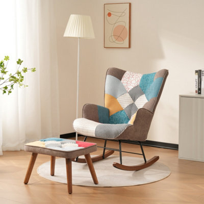Abrihome Rocking Chairs, Leisure Chairs, Front And Rear Rocking Chairs With Splicing, Living Room Chairs, Leisure Chairs With Footrest - image 1