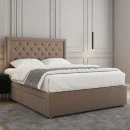 REGIONAL FURNISHINGS Divan Bed Set Mink Plush Velvet Upholstered 24Inch Headboard & 2Drawers Sameside & Mattress In 3Ft 4Ft 4Ft6 5Ft 6Ft Sizes - thumbnail 2