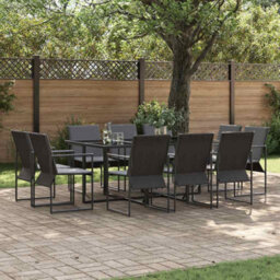 Berkfield Garden Dining Set 11 Pcs Black Steel - thumbnail 1