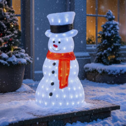 Neo 100 White Led Snowman Figure 55Cm Light Up Lights Static Acrylic Christmas Festive Decoration Display For Indoors & Outdoors O - thumbnail 1