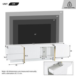 Btm Tv Stand For 85 Tv With Storage Cabinet And Open Shelves Embossed Pattern White Entertainment Center For Living Room - thumbnail 6