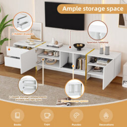 Btm Tv Stand For 85 Tv With Storage Cabinet And Open Shelves Embossed Pattern White Entertainment Center For Living Room - thumbnail 3