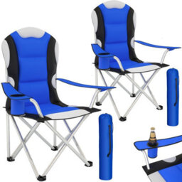 Tectake Camping Chair - Padded Seat With Carry Bag - Blue - Set Of 2 - thumbnail 1