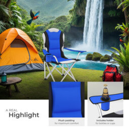 Tectake Camping Chair - Padded Seat With Carry Bag - Blue - Set Of 2 - thumbnail 4