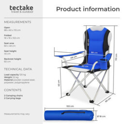 Tectake Camping Chair - Padded Seat With Carry Bag - Blue - Set Of 2 - thumbnail 6