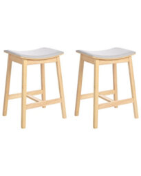Wyld And Coco Nordiccraft Set Of 2 Backless Bar Chairs Grey Upholstered Rubberwood Seats - thumbnail 3