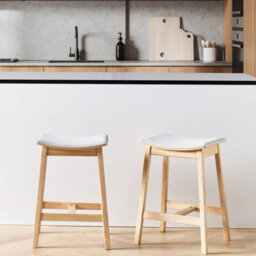 Wyld And Coco Nordiccraft Set Of 2 Backless Bar Chairs Grey Upholstered Rubberwood Seats - thumbnail 2