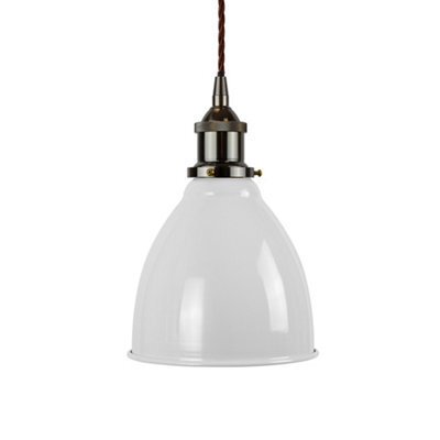 Pale Grey Classic Small Pantry Metal Painted Dome Pendant Light With Black Nickel Lamp Holder And Brown Twisted Cable - Se Home