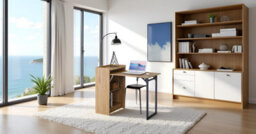 Celino Folding Desk Computer Laptop Table Foldable Workstation Study Writing Home Office Storage Shelves 102X59X85 Cm - thumbnail 5