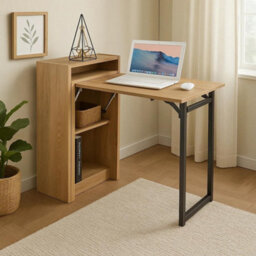 Celino Folding Desk Computer Laptop Table Foldable Workstation Study Writing Home Office Storage Shelves 102X59X85 Cm - thumbnail 1