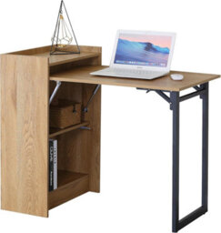Celino Folding Desk Computer Laptop Table Foldable Workstation Study Writing Home Office Storage Shelves 102X59X85 Cm - thumbnail 2