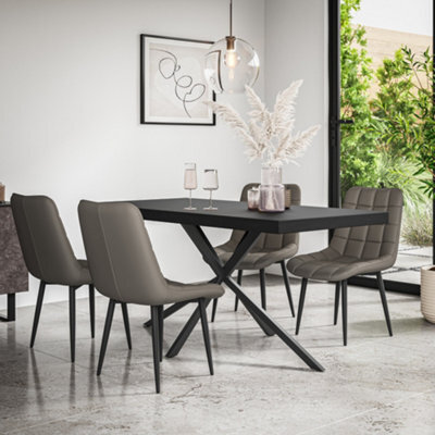 More4Homes Donni Dining Table And Chairs -  Black Table Top W Black Legs + Nova Faux Leather Dining Chair Set Of 4 (Grey) - image 1