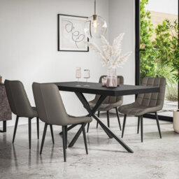 More4Homes Donni Dining Table And Chairs -  Black Table Top W Black Legs + Nova Faux Leather Dining Chair Set Of 4 (Grey)