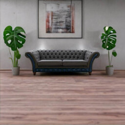 Chesterfield 3 Seater Sofa Antique Blue Leather Marinello Pewter Fabric In Jepson Style - thumbnail 3