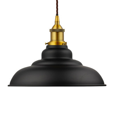 Matt Black St Edmund's Painted Dome Pendant Light With Antique Gold Lamp Holder And Brown Twisted Cable - Se Home - image 1