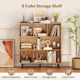 Gainoom 8-Cube Natural Bookcase Mid Century Modern Storage Organizer - thumbnail 4