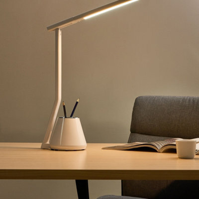 Beliani Led Desk Lamp White With Dimmer, 3 Cct Modes And Integrated Pen Holder - image 1