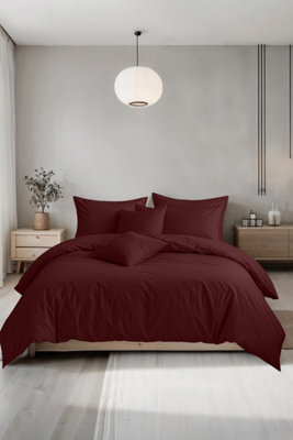 Plain Dyed Easy Care Polycotton Duvet Cover And Pillowcase/s Set Bed Linen Wine - image 1