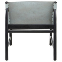 Orsina Grey Plain Cow Leather Chair With Black Wooden Frame,armchair With Curved Legs,ideal For Outdoor Spaces - thumbnail 5