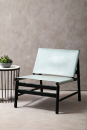 Orsina Grey Plain Cow Leather Chair With Black Wooden Frame,armchair With Curved Legs,ideal For Outdoor Spaces - thumbnail 2