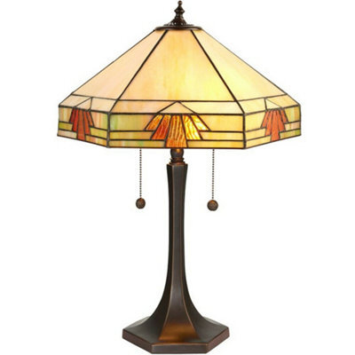 Medium Tiffany Glass Table Lamp - Art Deco Design - Dark Bronze Finish - image 1