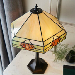 Medium Tiffany Glass Table Lamp - Art Deco Design - Dark Bronze Finish - thumbnail 3