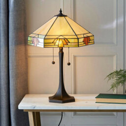 Medium Tiffany Glass Table Lamp - Art Deco Design - Dark Bronze Finish - thumbnail 4