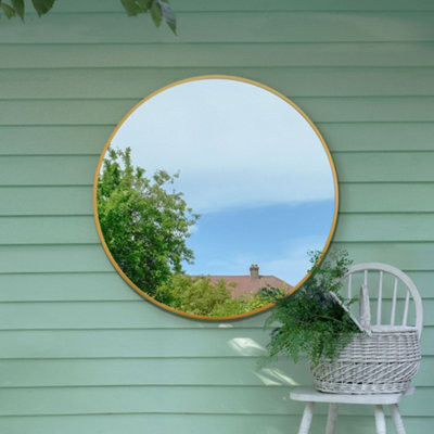 Mirroroutlet The Fenestra Gold Edged Circular Modern Garden Wall Mirror 100Cm Diameter - image 1