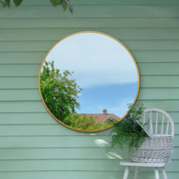 Mirroroutlet The Fenestra Gold Edged Circular Modern Garden Wall Mirror 100Cm Diameter - thumbnail 1