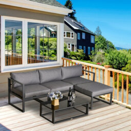 Outsunny 5-Piece Outdoor Patio Set Padded Cushion Coffee Table Aluminum Tube - thumbnail 1