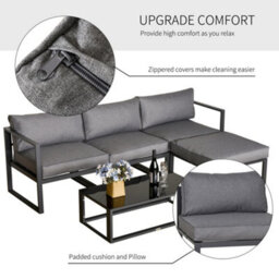 Outsunny 5-Piece Outdoor Patio Set Padded Cushion Coffee Table Aluminum Tube - thumbnail 6