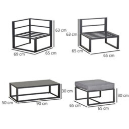 Outsunny 5-Piece Outdoor Patio Set Padded Cushion Coffee Table Aluminum Tube - thumbnail 3