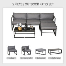 Outsunny 5-Piece Outdoor Patio Set Padded Cushion Coffee Table Aluminum Tube - thumbnail 4