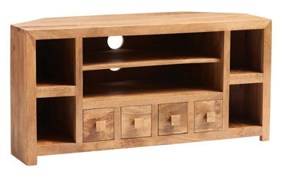 Buttercup Farm Toko Light Mango Corner Tv Unit Open - Solid Mango Wood - L45 X W110 X H55 Cm - image 1
