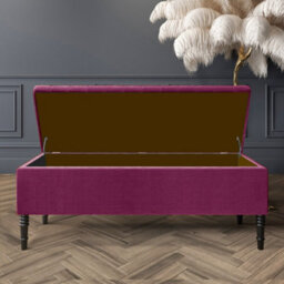137Cm Paris Striped Ottoman Storage Bench -Upholstered Shoes Bench With Black Turned Wooden Legs - Purple Naple Ottoman Bench - thumbnail 2