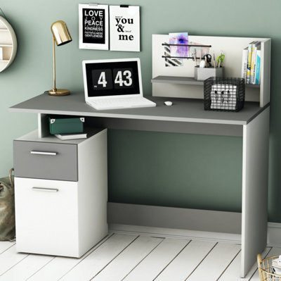 FurniComp LTD Furnicomp Corte 1 Door 1 Drawer White And Graphite Grey Office Desk With Hutch - image 1