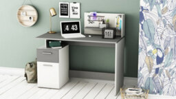 FurniComp LTD Furnicomp Corte 1 Door 1 Drawer White And Graphite Grey Office Desk With Hutch - thumbnail 6