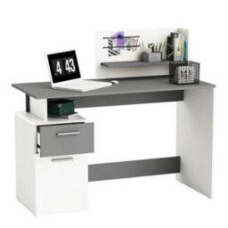 FurniComp LTD Furnicomp Corte 1 Door 1 Drawer White And Graphite Grey Office Desk With Hutch - thumbnail 2