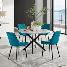 Furniturebox Uk Novara Black Leg 120Cm Round Glass Dining Table & 4 Blue Pesaro Black Leg Chairs - thumbnail 1