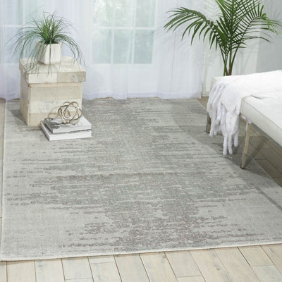 Grey Luxurious Modern Easy To Clean Abstract Viscose Wool Rug For Living Room, Bedroom - 168Cm X 244Cm