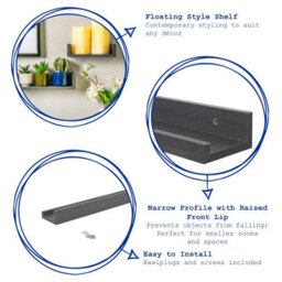 Harbour Housewares Floating Picture Ledge Shelf - Grey 57Cm Mdf Wall Mounted Display For Photos, Frames & Décor - thumbnail 2