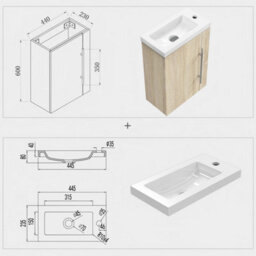 Sline 440mm Wall-Hung Matte Oak Bathroom Vanity Unit With Integrated Sink, 1 Door Soft-Close Standing Design Flat Packed - thumbnail 2