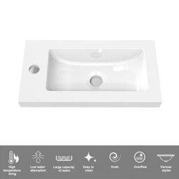 Sline 440mm Wall-Hung Matte Oak Bathroom Vanity Unit With Integrated Sink, 1 Door Soft-Close Standing Design Flat Packed - thumbnail 3