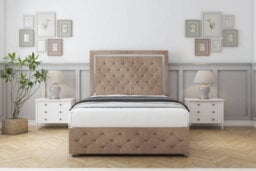 "Sloomy Sofia Chrome Mink Naples Divan Bed Set 4 Drawers - 54"" Floor Standing  & 12""  Footboard 5' King" - thumbnail 1