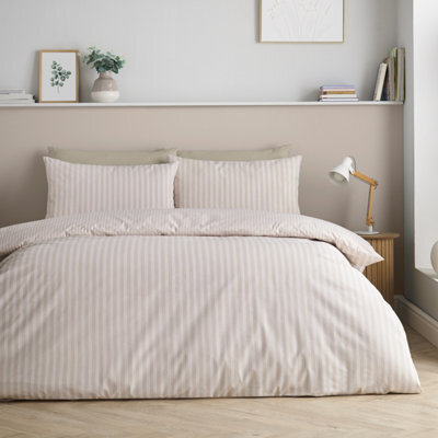 Catherine Lansfield Epping Textured Stripe Reversible Double Duvet Cover Set With Pillowcases Natural - image 1