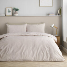 Catherine Lansfield Epping Textured Stripe Reversible Double Duvet Cover Set With Pillowcases Natural - thumbnail 2