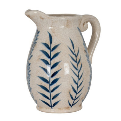 Hill Interiors Large Blue Flora Olpe Jug Vase - Ceramic - L18 X W20 X H28 Cm - White - image 1