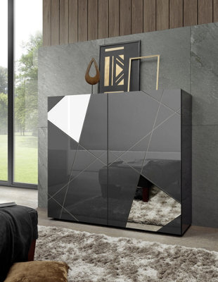 FurniComp LTD Furnicomp Giulia 2 Door Grey Gloss Tall Sideboard/highboard With Mirrors - image 1
