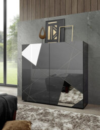 FurniComp LTD Furnicomp Giulia 2 Door Grey Gloss Tall Sideboard/highboard With Mirrors - thumbnail 1